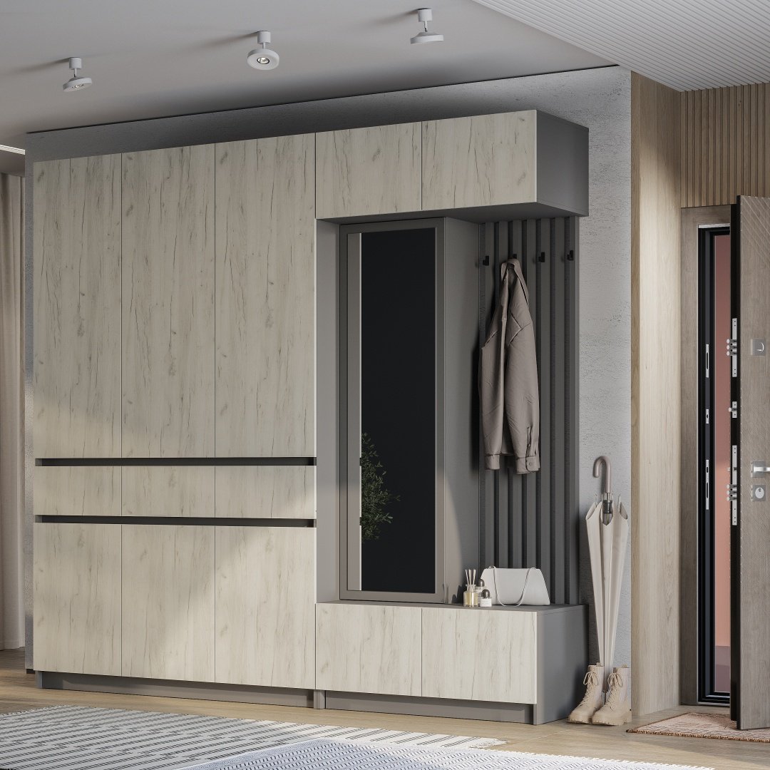 Распашной шкаф BTS Багира, 150.2x238.4х51 см, графит, светло серый купить,NaN