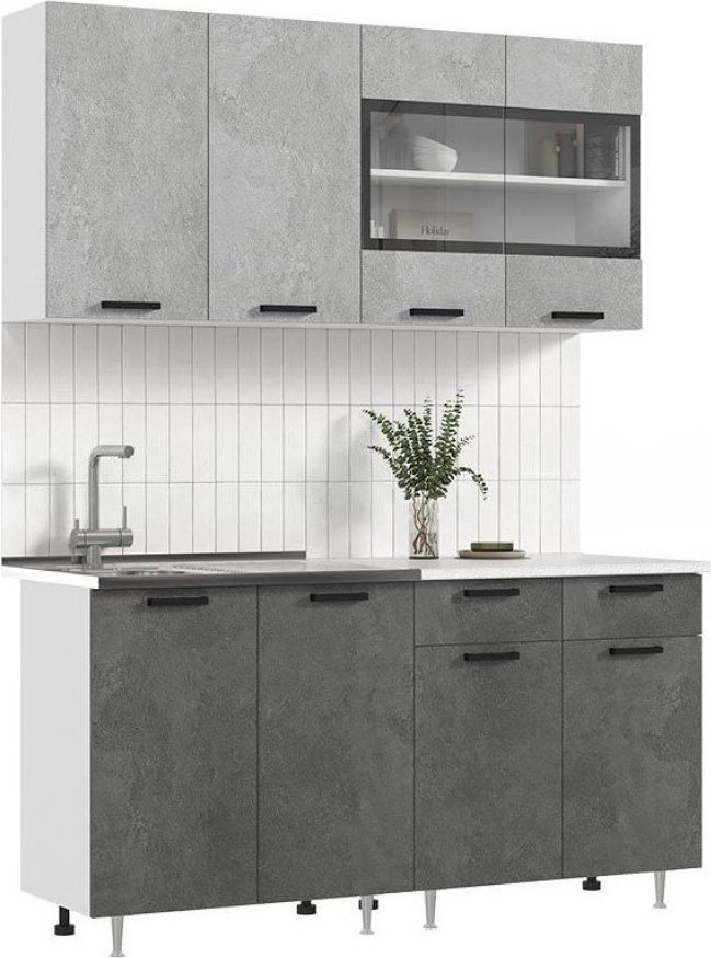 Кухонный гарнитур МИФ , 160x210х44.5 см, ЛДСП, белый, светло серый, темно-серый купить,NaN