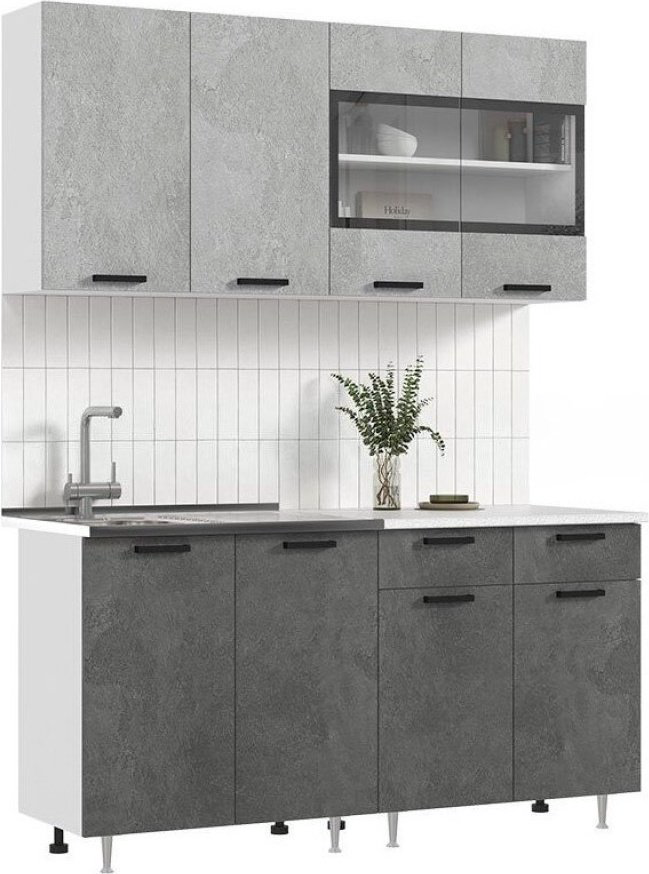 Кухонный гарнитур МИФ , 160x210х44.5 см, ЛДСП, белый, светло серый, темно-серый купить,NaN
