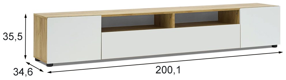 ТВ-тумба напольная СВ Мебель Денвер, 200.1x35.5x34.6 см, светло-коричневый, белый купить,NaN