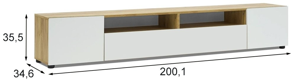 ТВ-тумба напольная SV Денвер, 200x35.5x34.6 см, белый, светло-коричневый купить,NaN