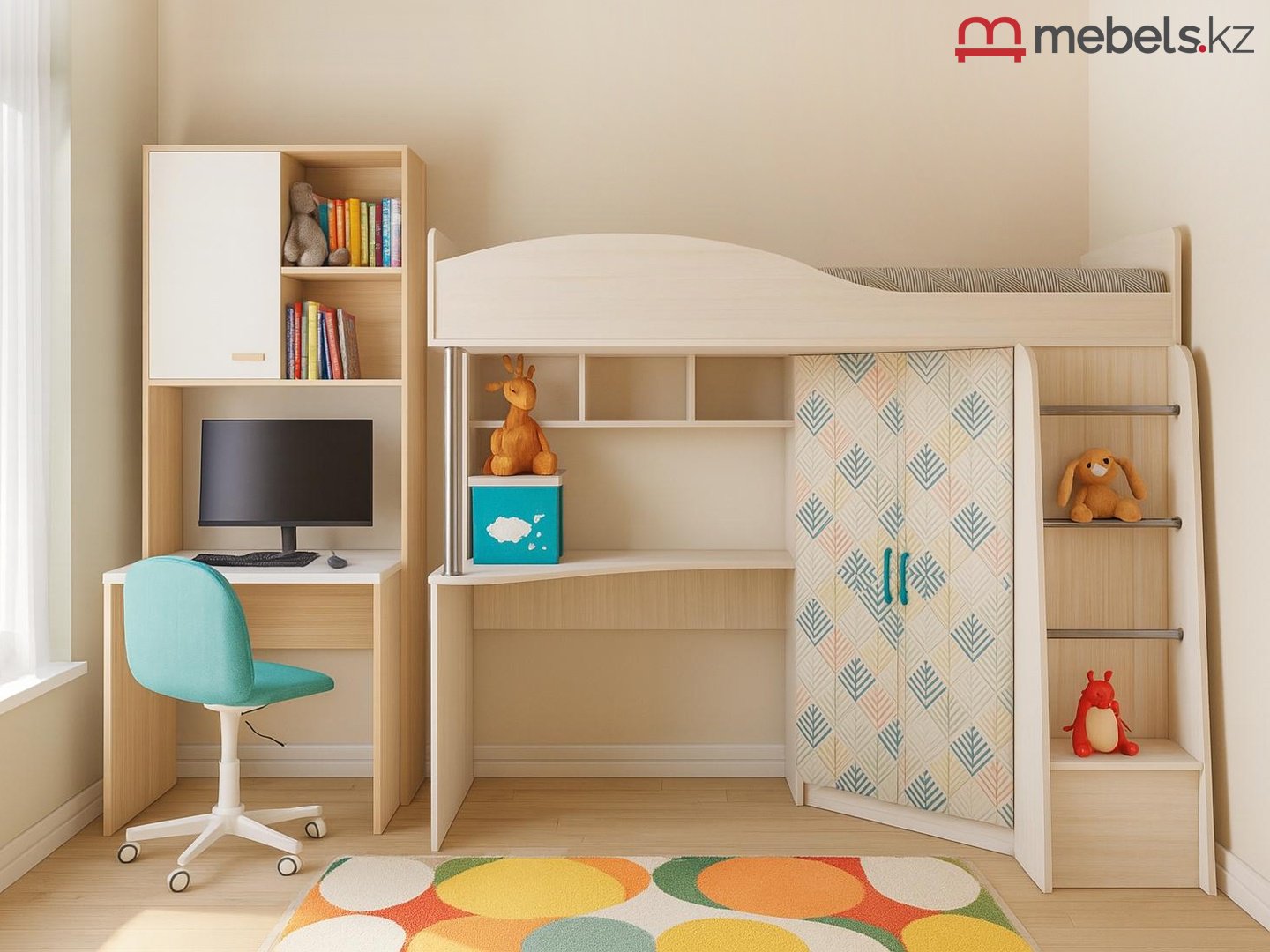 Кровать-чердак Mebels.kz Каприз 1, 80x180 см, белый, коричневый купить,NaN