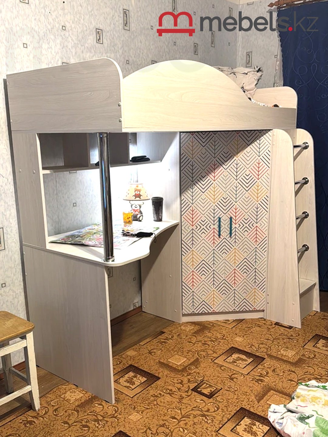 Кровать-чердак Mebels.kz Каприз 1, 80x180 см, белый, коричневый купить,NaN
