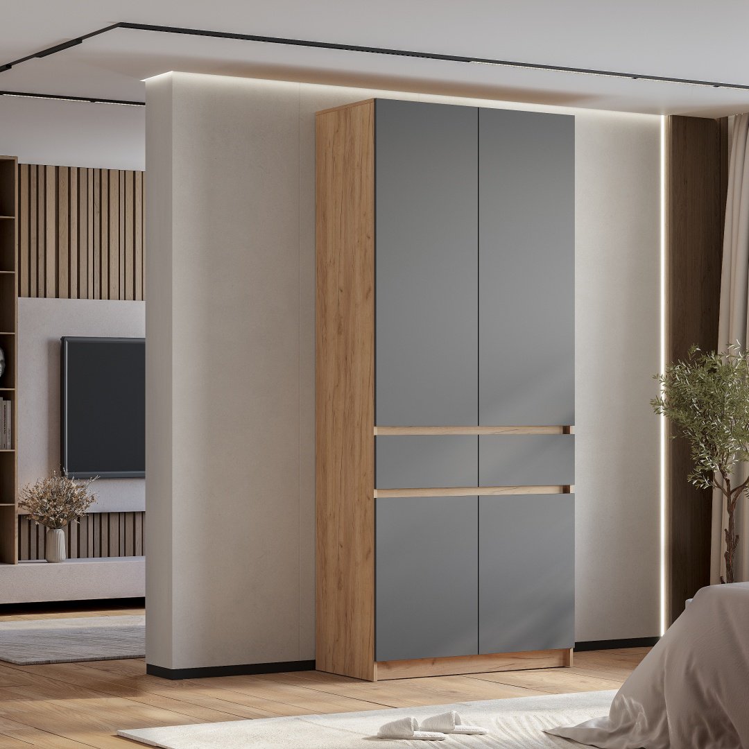Распашной шкаф BTS Багира, 100.2x238.4х51 см, графит, светло-коричневый купить,NaN