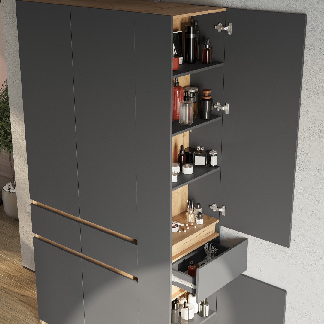 Распашной шкаф BTS Багира, 100.2x238.4х51 см, графит, светло-коричневый купить,NaN