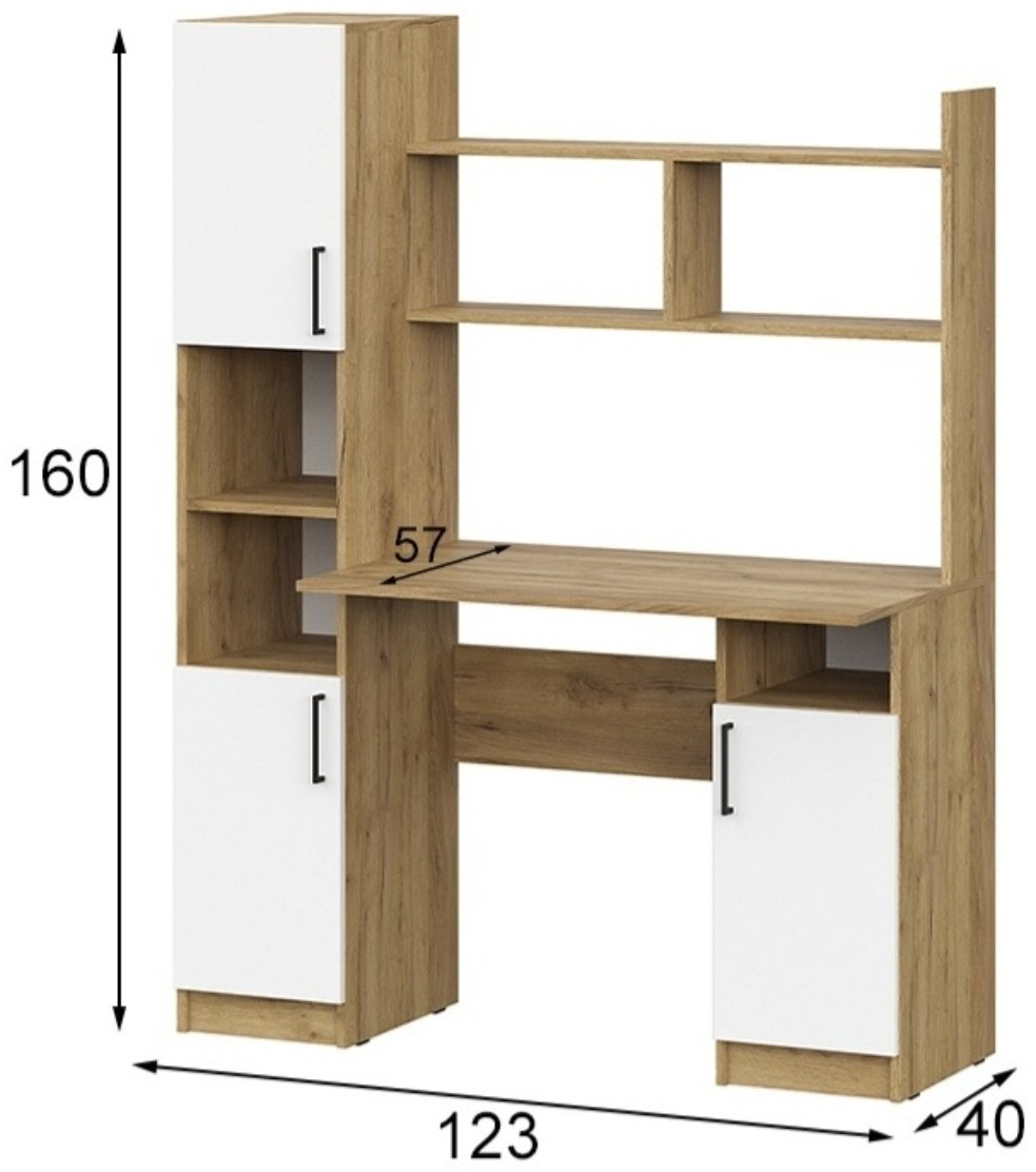 Стол компьютерный с надстройкой SV Лайм, 123х57x160 см, белый, светло-коричневый купить,NaN