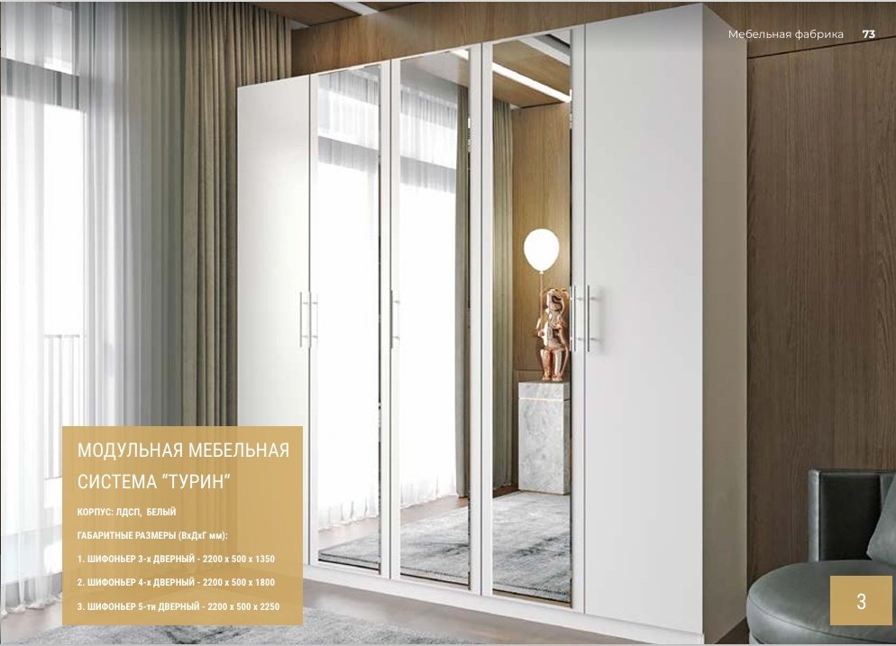 Распашной шкаф Grand Miks ТУРИН 5Д, 225x220х50 см, белый купить,NaN
