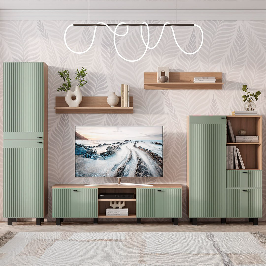 ТВ-тумба напольная BTS Олива, 160.2x48.4x37.6 см, оливковый, светло-коричневый купить,NaN