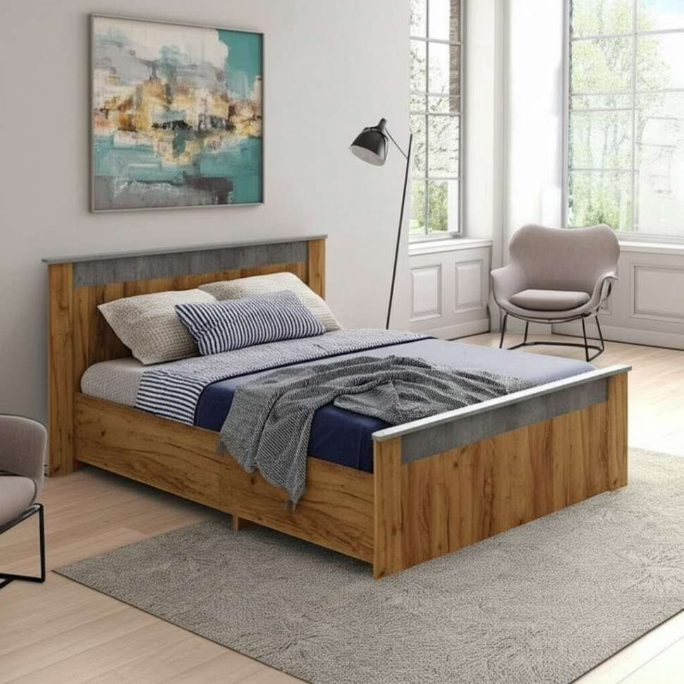 Кровать BTS Франк MGC12419 двуспальная, 160x200 см (с матрасом, без подъёмного механизма) серый, коричневый купить,NaN