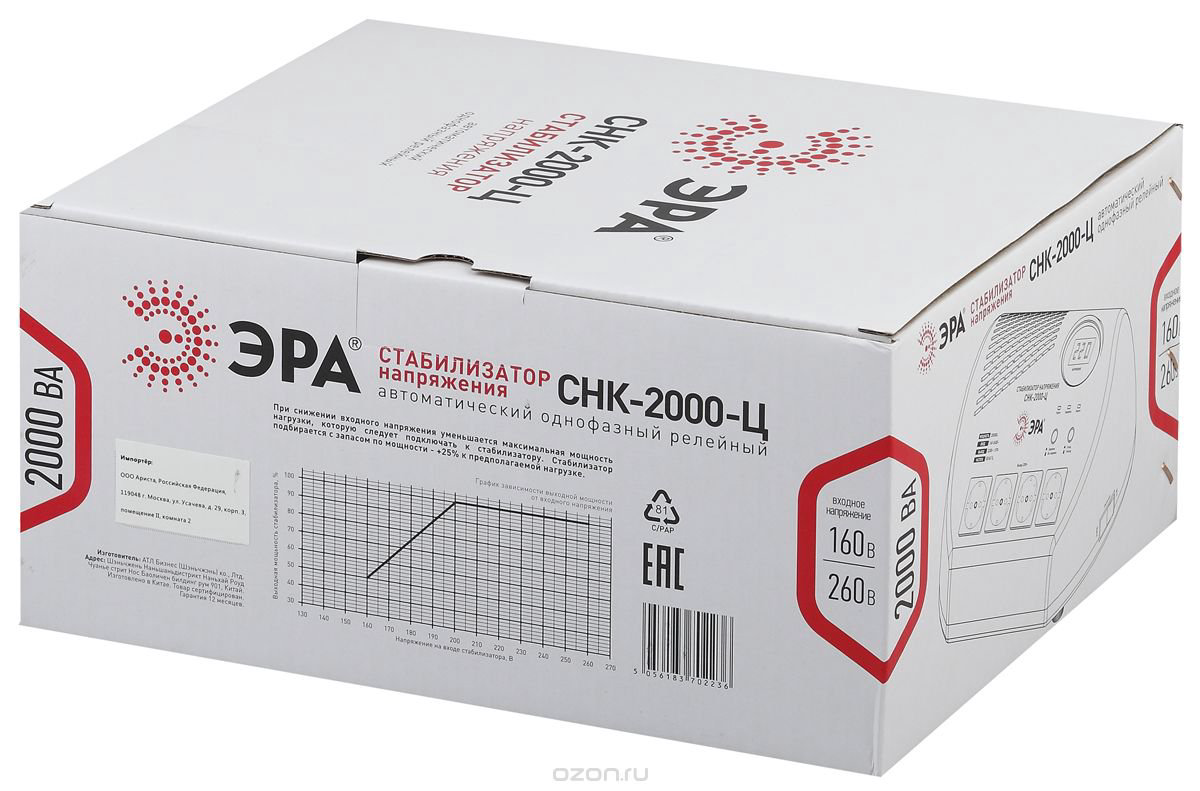 Стабилизатор напряжения ЭРА СНК-2000-Ц черный