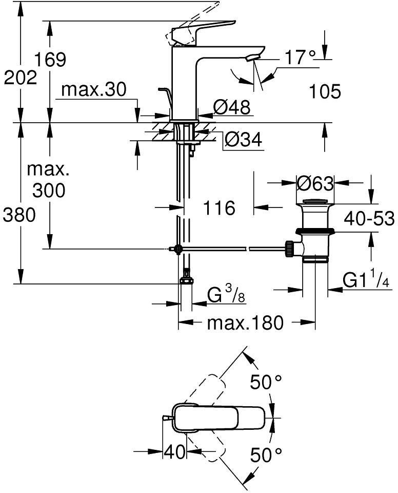 Смеситель для раковины (умывальника) Grohe Cubeo 1017492430, размер M, однозахватный купить,NaN
