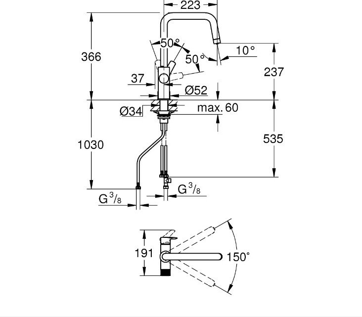 Смеситель для кухни Grohe 30583000, латунь, цвет хром купить,NaN