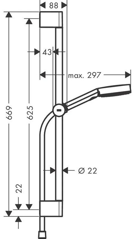 Hansgrohe штанга для душа 669х43 мм 24160000, металл, пластик купить,NaN