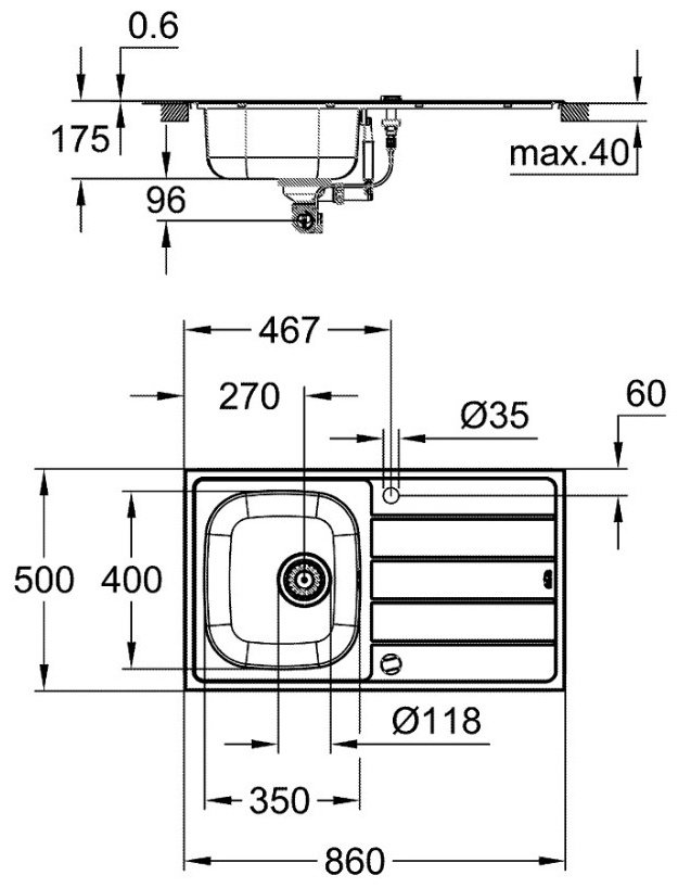 Кухонная мойка Grohe K200 31552SD1 86х50х17.5 см, сталь, тон серебристый купить,NaN