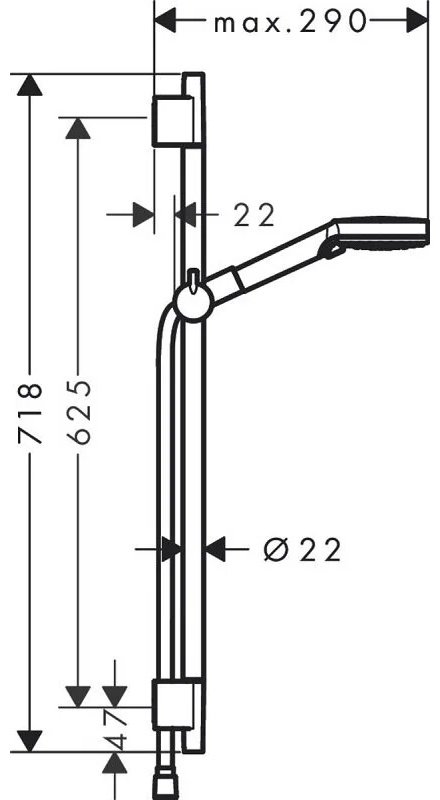 Hansgrohe штанга для душа 718х44 мм 26422670, металл, пластик купить,NaN