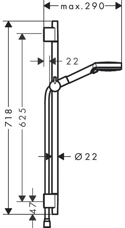 Hansgrohe штанга для душа 718х44 мм 26422670, металл, пластик купить,NaN