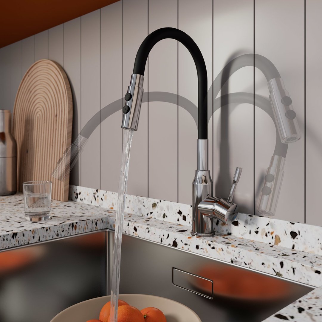 Смеситель с гибким изливом Milardo Meal M01SB2FM05, латунь, цвет черный, хром