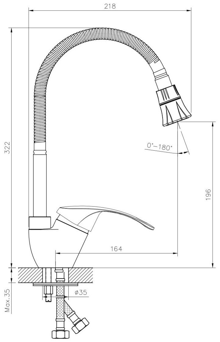 Смеситель с гибким изливом DecoRoom DR71022, латунь, цвет хром - ForteMarket Смеситель с гибким изливом DecoRoom DR71022, латунь, цвет хром купить,30660
