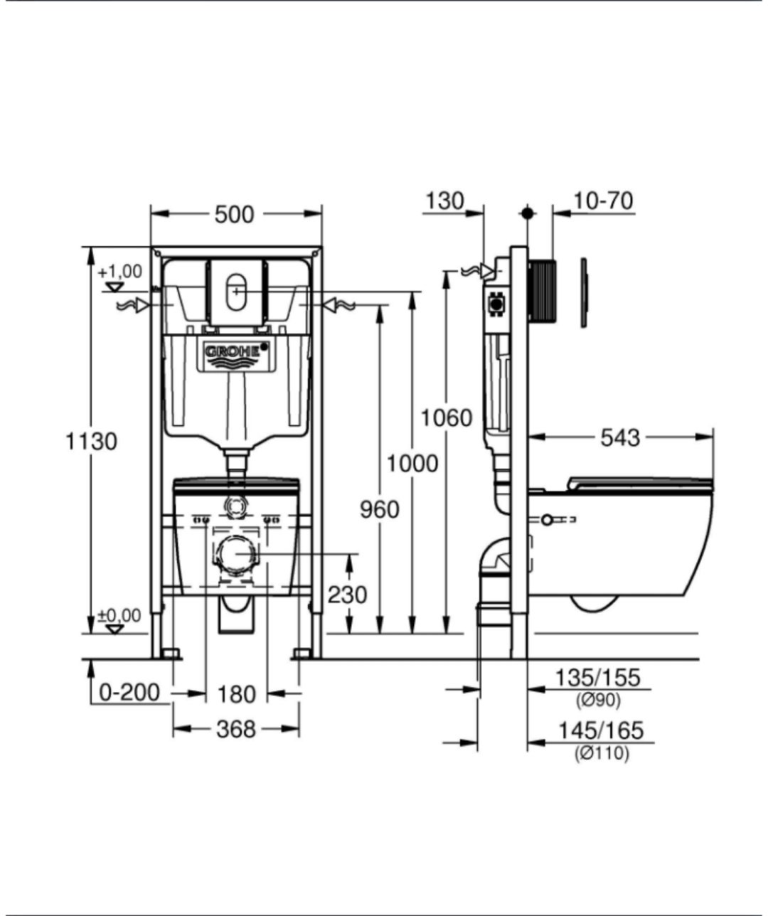 Grohe унитаз с инсталляцией 103849SH00 GROHE Rapid SL,5-1,Инсталляция с подвесным унитазом Bau ceramic,панель Arena Cosmopolitan, санфаянс купить,NaN