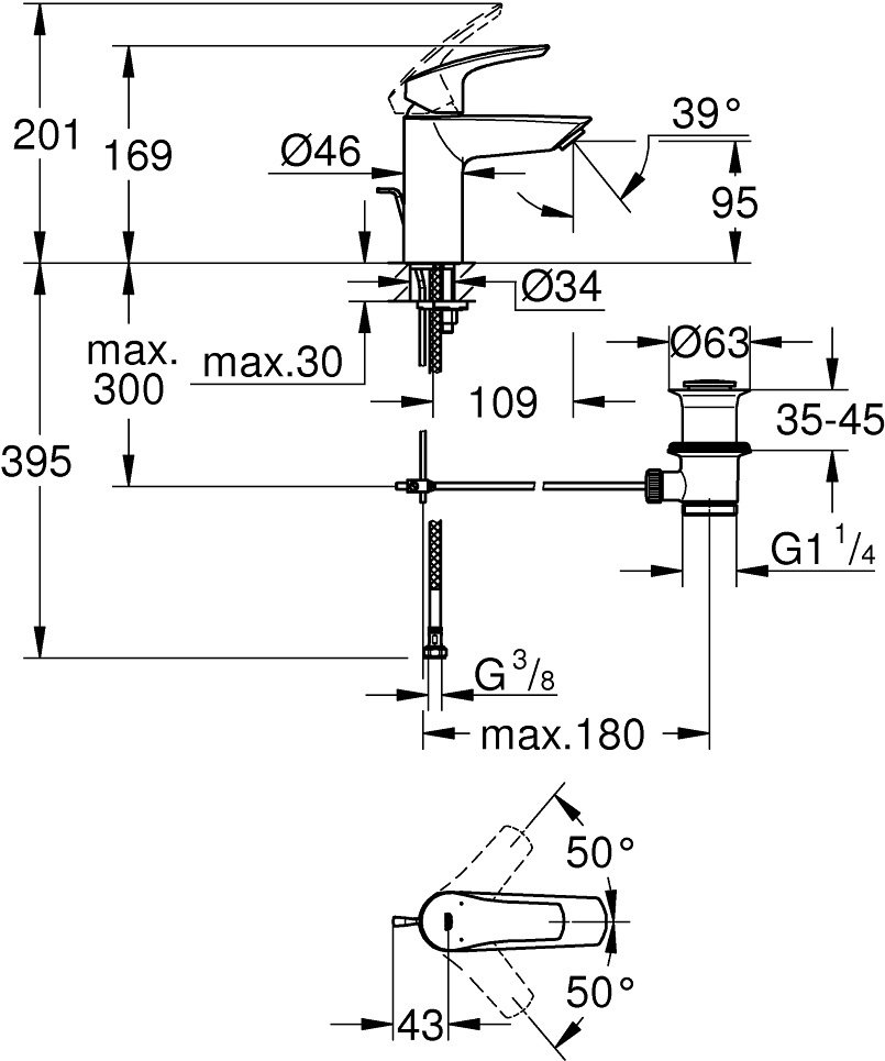 Смеситель для раковины (умывальника) Grohe 33265003, однозахватный купить,66100
