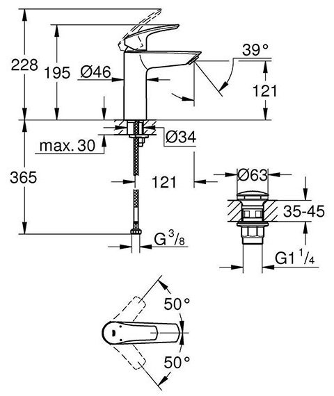 Смеситель для раковины (умывальника) Grohe Eurosmart 23923003, однозахватный купить,71800
