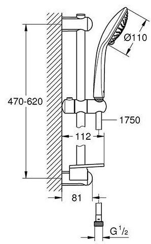 Grohe штанга для душа 620х81 мм Euphoria Mono 27266001, металл, пластик купить,NaN