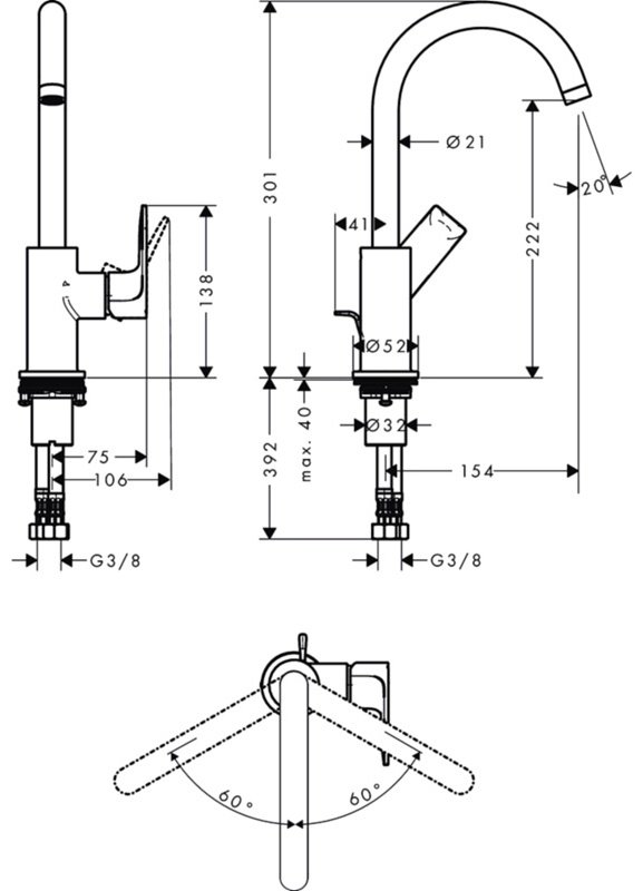 Смеситель для кухни (мойки) Hansgrohe Rebris E 72576000, однозахватный купить,NaN