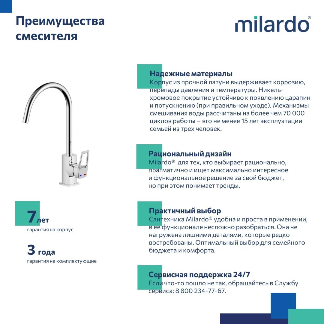Смеситель для кухни Milardo Atlantic ATLSB00M05, латунь, цвет хром купить,29300