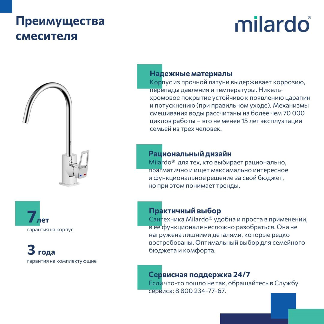 Смеситель для кухни Milardo Atlantic ATLSB00M05, латунь, цвет хром купить,29300