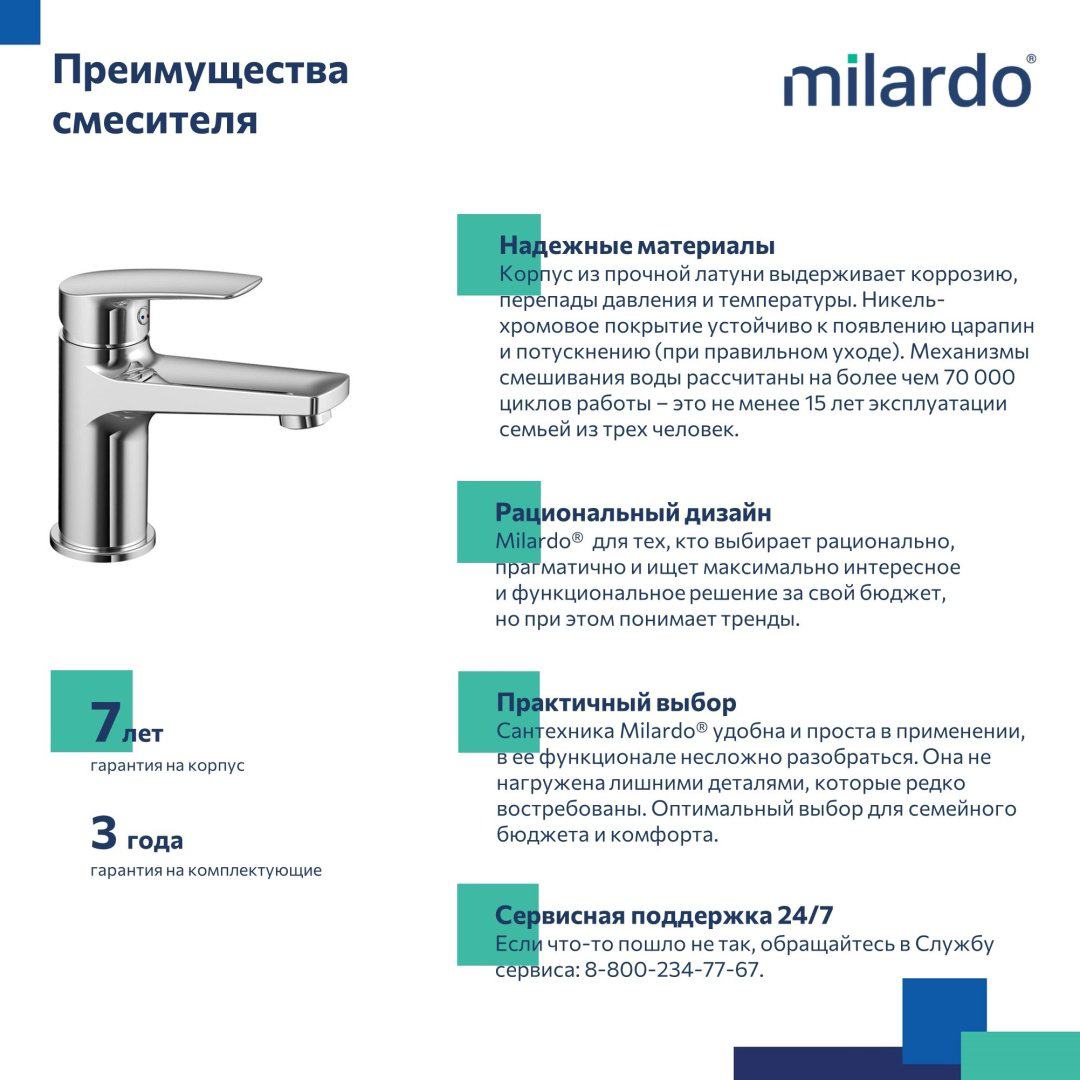 Смеситель для раковины (умывальника) Milardo Niagara NIASB00M01, однозахватный купить,33300