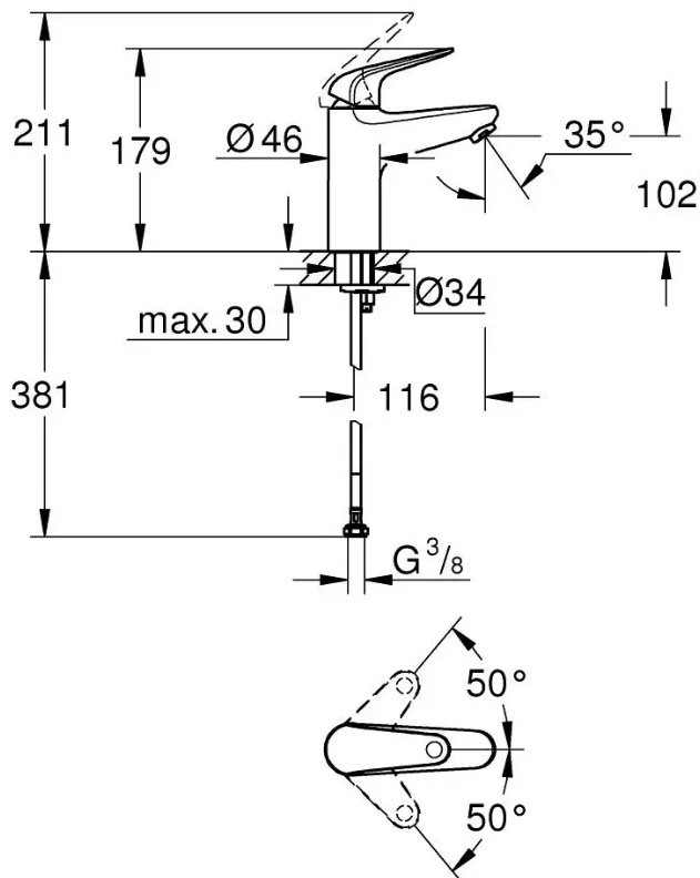 Смеситель для раковины (умывальника) Grohe Euroeco 24266001, однозахватный купить,58300