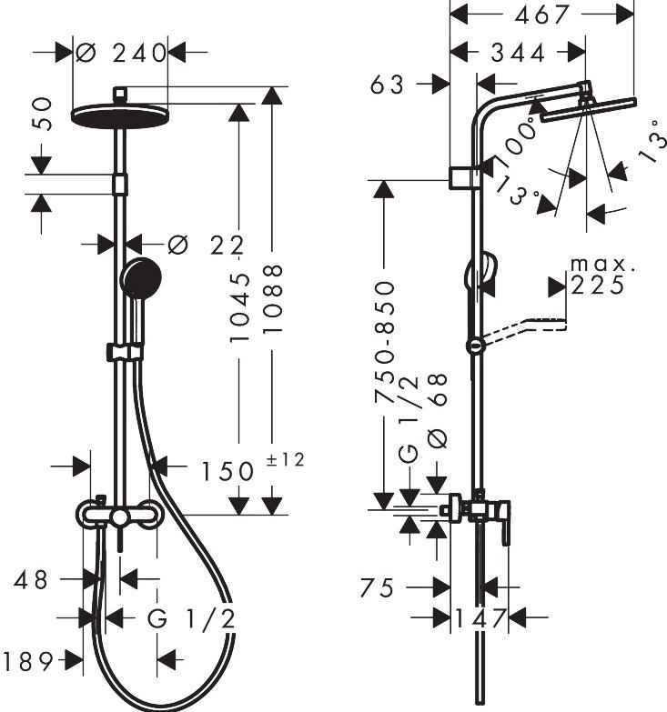 Hansgrohe душевой набор (гарнитур) Activera S 240 1jet 28875000 купить,403400
