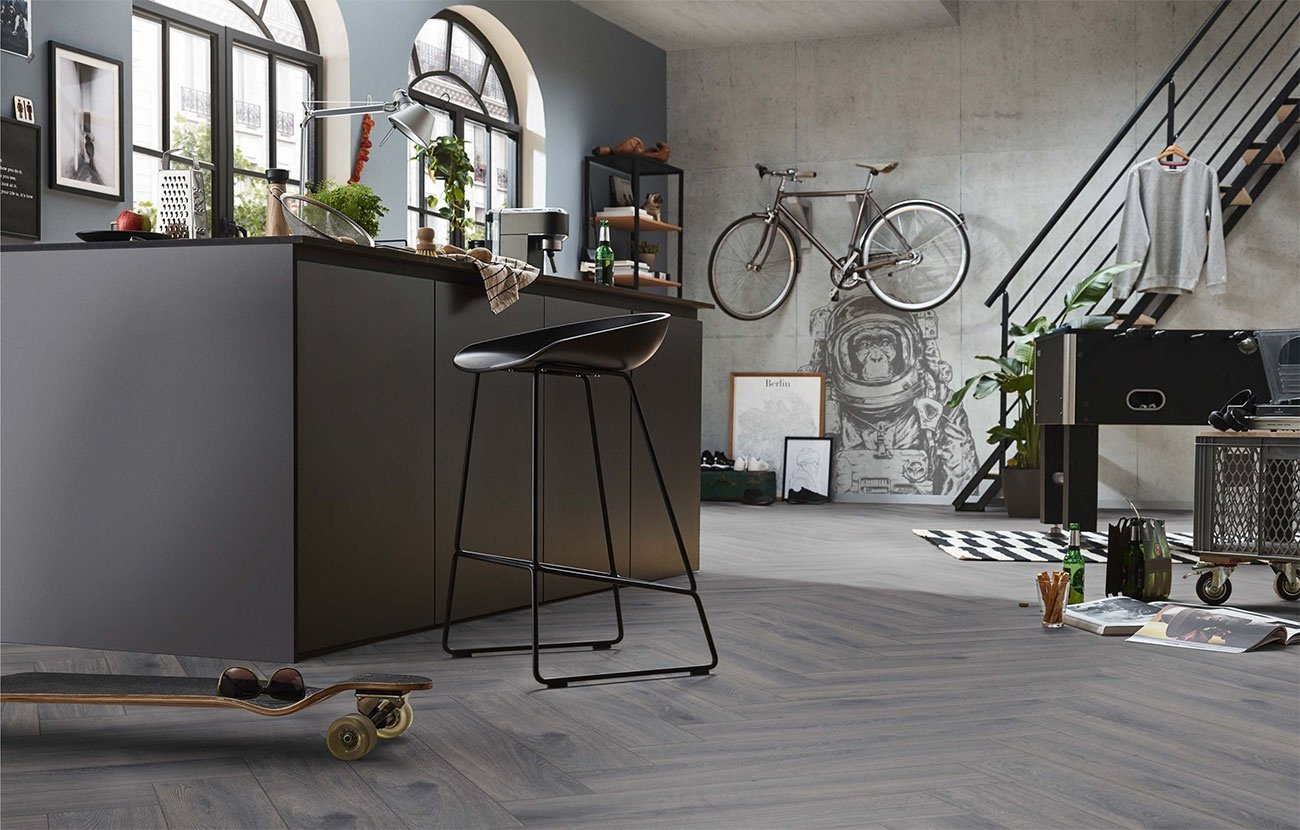 Ламинат KRONOTEX Herringbone дуб престиж серый 33 класс, толщина 10 мм купить,NaN