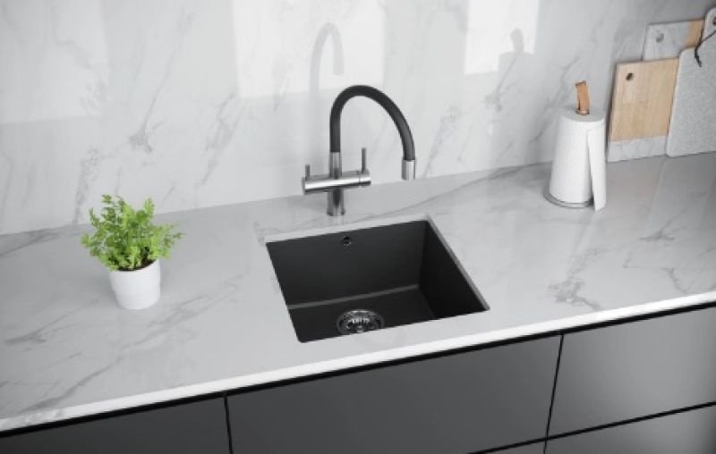 Кухонная мойка KuchenStern UNDER 50 Ku-Granit 43х46х19 см, гранит, тон черный