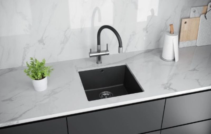 Кухонная мойка KuchenStern UNDER 50 Ku-Granit 43х46х19 см, гранит, тон черный купить,97199
