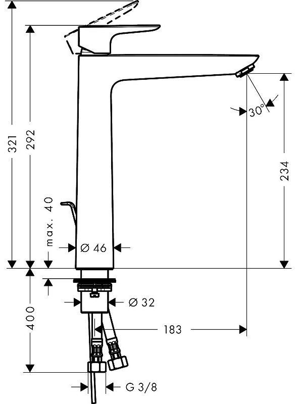 Смеситель для раковины (умывальника) Hansgrohe 71716990, однозахватный купить,NaN