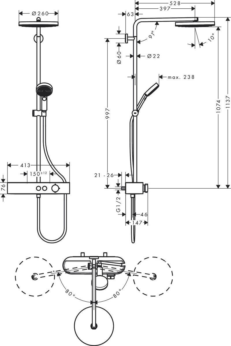 Hansgrohe душевой набор (гарнитур) Pulsify Showerpipe 260 24220140 купить,NaN