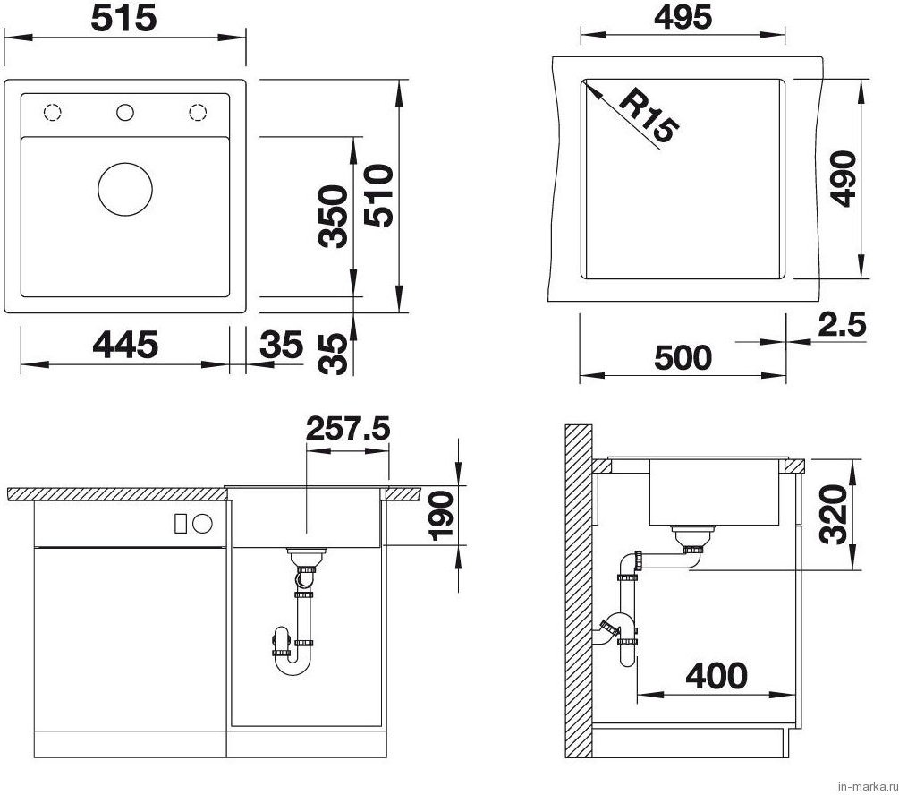 Кухонная мойка Blanco Dalago 5 51.5х51х19 см, искусственный камень, тон антрацит купить,244037
