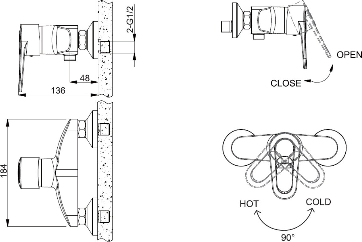 Смеситель для душа BRAVAT Loop F9124182CP-01, однозахватный купить,36330