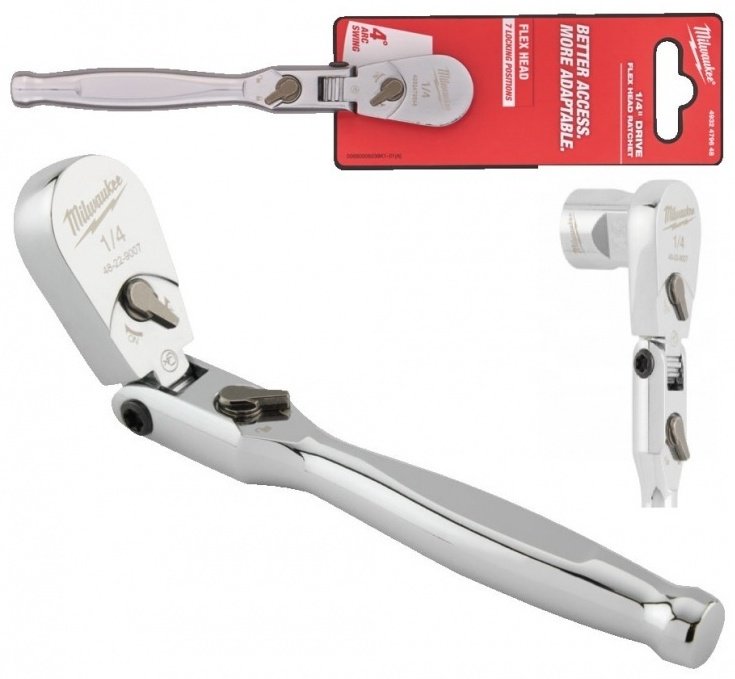 Трещотка укороченная Milwaukee Drive Flex Head 4932479648 1/4, 140 мм купить,NaN