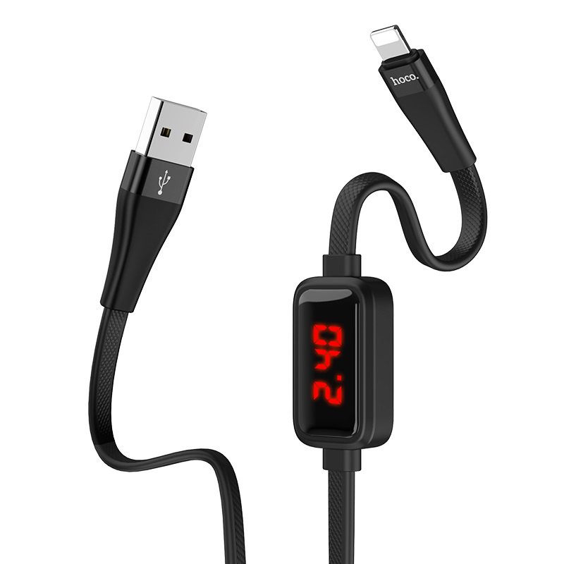 Кабель Hoco S4  USB-Lightning  с таймером 1.2м черный купить,NaN