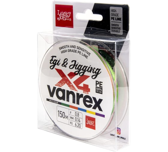 Леска Lucky John Vanrex Egi Jigging х 4 Braid LJ4108-014 Multi Color 150 м 0.14 мм 6.2 кг мультиколор купить,NaN