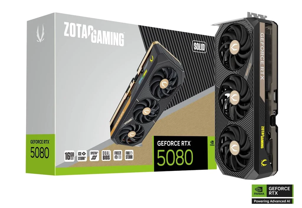 Видеокарта ZOTAC GAMING GEFORCE RTX 5080 SOLID 16GB GDDR7, 256bit, 2617/30000, HDCP, Three DP, HDMI,  купить,0
