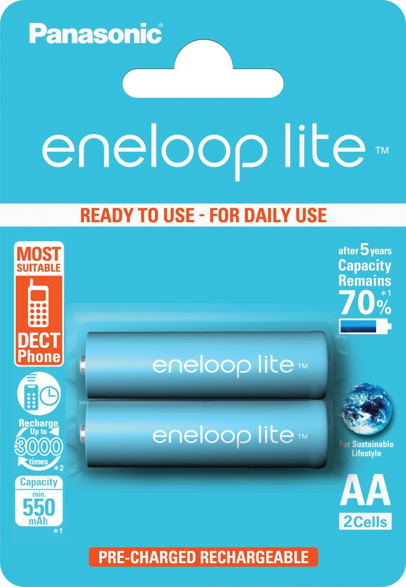 Аккумулятор Panasonic Eneloop Lite AA 950 mAh/2B голубой купить,NaN