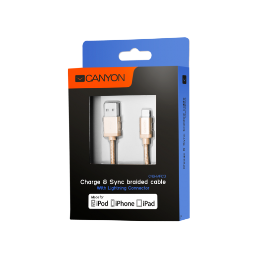 Дата-кабель Canyon CNS-MFIC3GO 1м золотистый купить,NaN