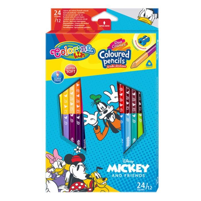 Карандаши цветные двухсторонние Colorino Mickey and Friends 12 шт 24 цвета 89854PTR купить,NaN