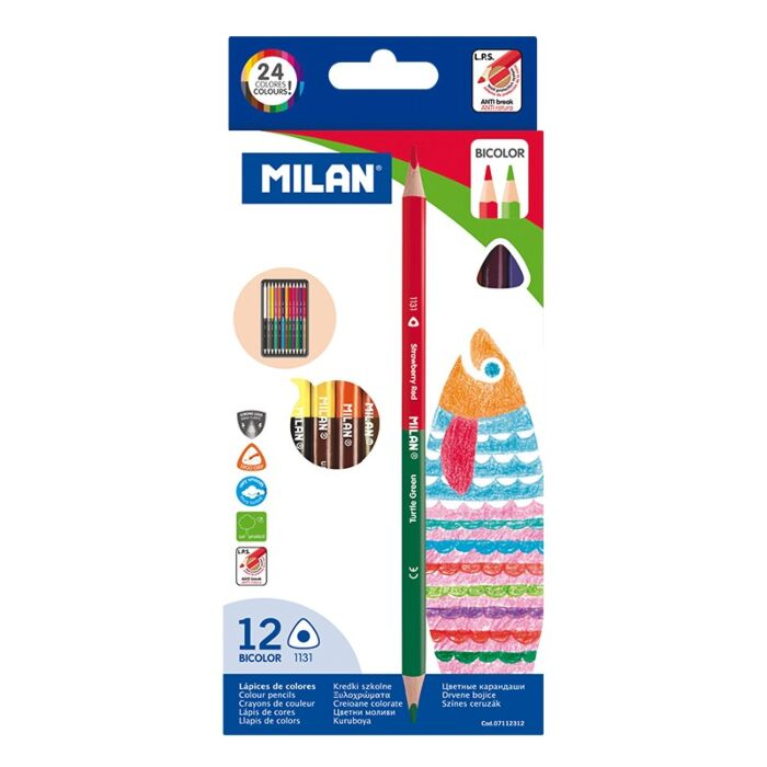 Карандаши цветные двухсторонние Milan Bicoloured 12 шт 24 цвета 2.9 мм 7112312 купить,NaN