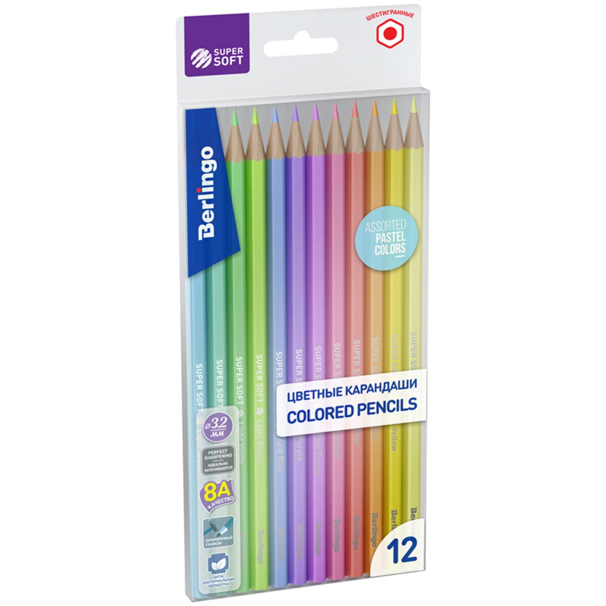 Карандаши цветные пастельные Berlingo SuperSoft Pastel 12 шт 8А 3.2 мм SSP0112