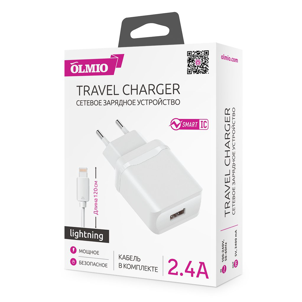 Зарядное устройство Olmio Smart 2.4A+Lightning 038737 купить,NaN