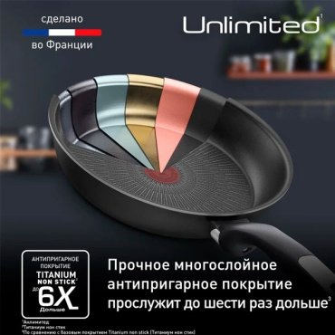 Блинная сковорода Tefal Unlimited 25 см с антипригарным покрытием, алюминий купить,NaN